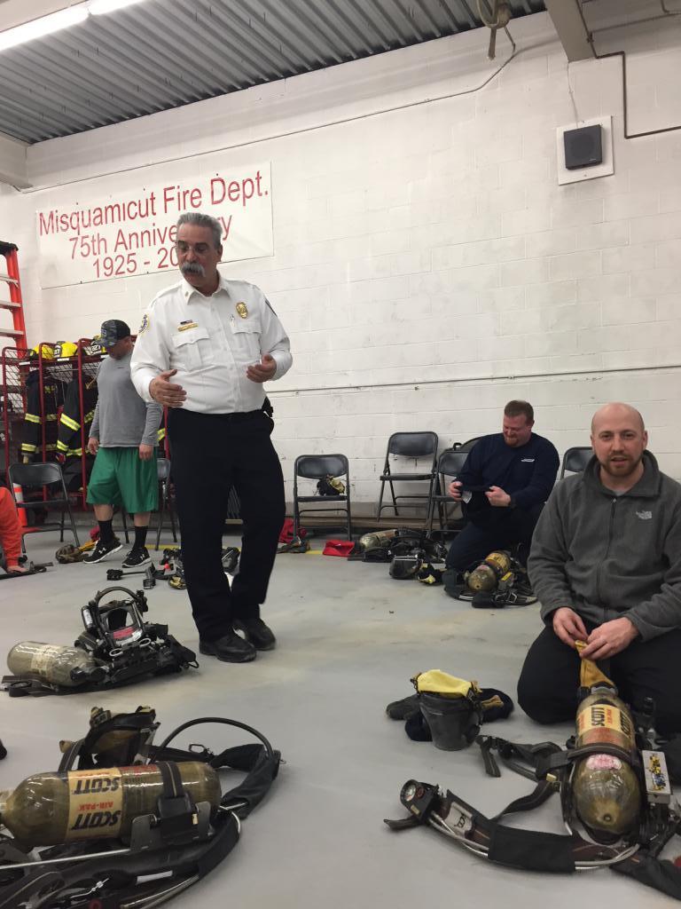Tiverton Fire Chief Robert Lloyd conducts an Air Management  class and SCBA overview for Southern League Members
